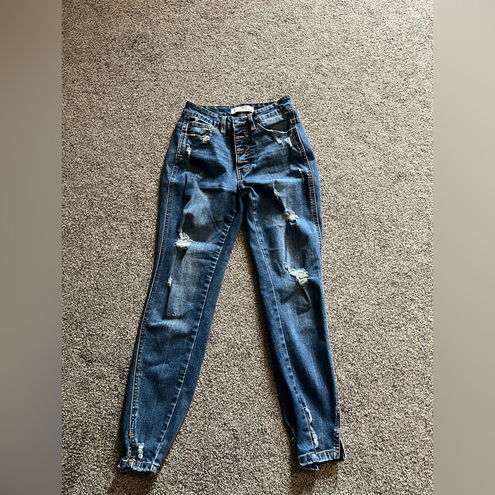 KanCan Women's Distressed Dark Blue Skinny Jeans